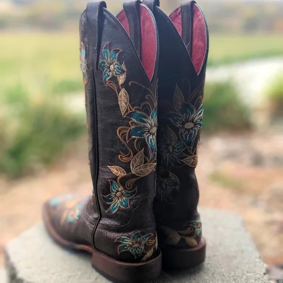 MACIE BEAN M9034 Glitterific brown leather floral embroidery cowgirl boots sz 6 - Picture 5 of 16